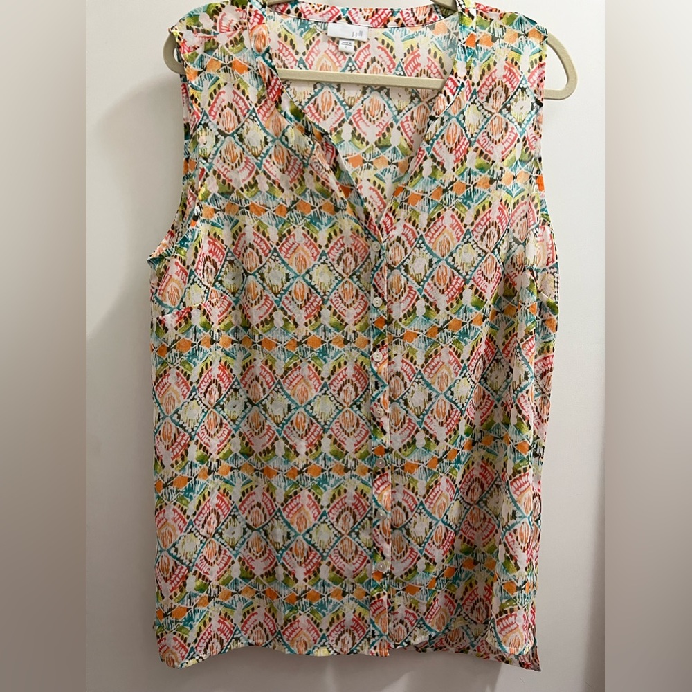 J.JJill Summer to Fall Nearly Sheer Print Sleeveless Tunic Top